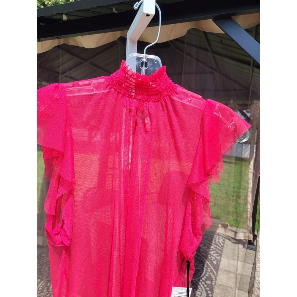1 State Mock Neck Ruffle Sleeve Red Sheer Cocktail Party Top (Medium) NWT - Picture 1 of 6